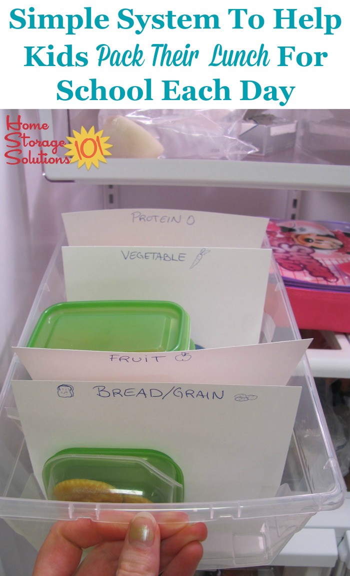 Simple system to help kids pack their lunch for school each day {on Home Storage Solutions 101} #PackLunches #SchoolLunchIdeas #BackToSchool
