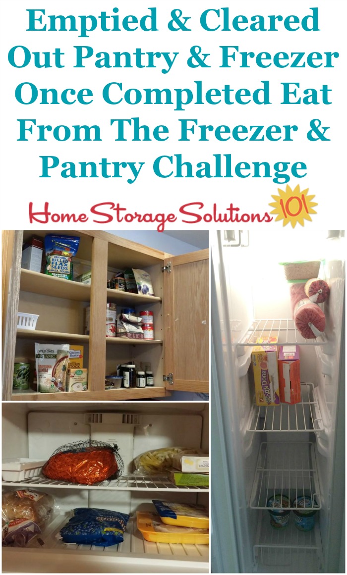 Once you finish the Eat from the Freezer & Pantry Challenge you'll have cleared out or emptied your pantry and freezer of excess older food, and will be ready to better organize the new fresher food you add to your food storage areas {on Home Storage Solutions 101} #PantryOrganization #MealPlanning #MenuPlanning