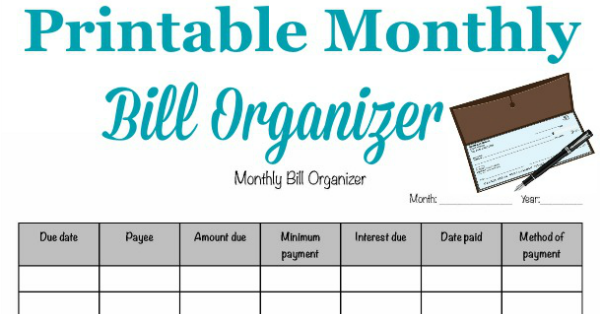 Free Bill Organizer Template