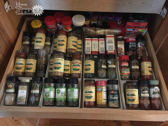 Organized kitchen spice drawer {on Home Storage Solutions 101}