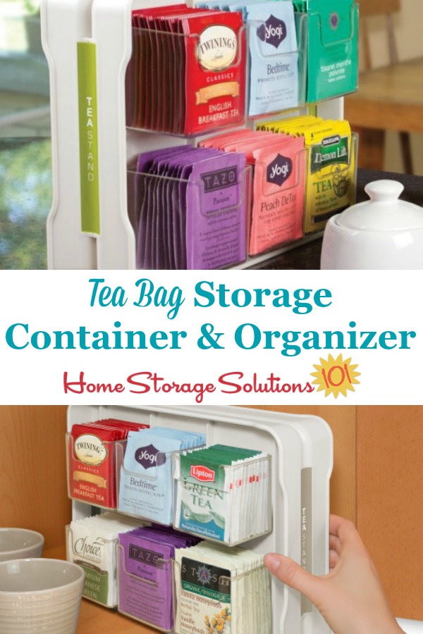 Use a tea bag storage container or organizer to hold tea bags in their packages while allowing everyone to see exactly which flavors and varieties are available {featured on Home Storage Solutions 101} #TeaStorage #TeaOrganizer #TeaBagStorage