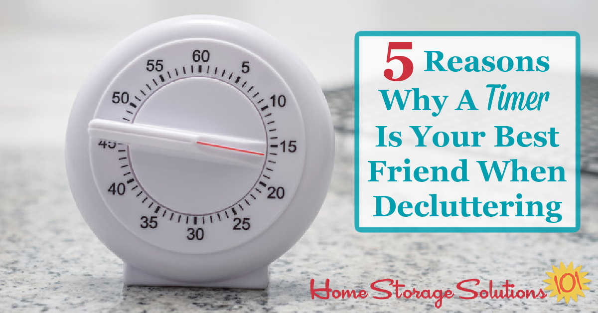 Here are 5 reasons why using a timer for decluttering works so well, and is so effective, plus my two favorite timers for the Declutter 365 missions {on Home Storage Solutions 101} #decluttering #timer