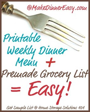 printable weekly dinner menu with premade grocery list sample