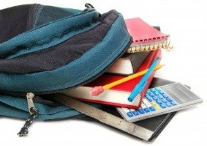 school supplies in backpack