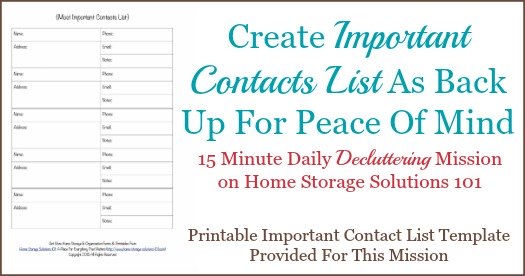 Create important contacts list as back up for peace of mind {one of the #Declutter365 missions on Home Storage Solutions 101}