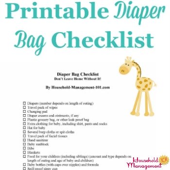 Printable diaper bag checklist