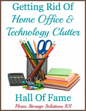 Getting rid of technology and home office clutter: list of ideas of things to declutter plus examples of what people have tossed {on Home Storage Solutions 101}