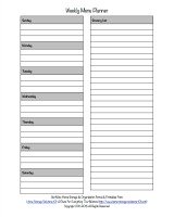 weekly menu planner template plus grocery list