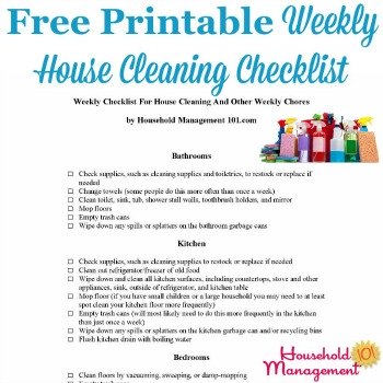 Free printable weekly house cleaning checklist