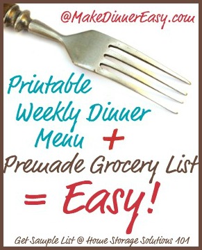 weekly dinner menu plus premade grocery list