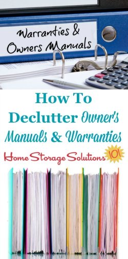 How to declutter owner's manuals and warranty documents, including what to keep versus to get rid of, and also tips for digitally organizing these manuals so you can get rid of even more paper clutter {on Home Storage Solutions 101} #Declutter365 #DeclutterPaper #PaperClutter