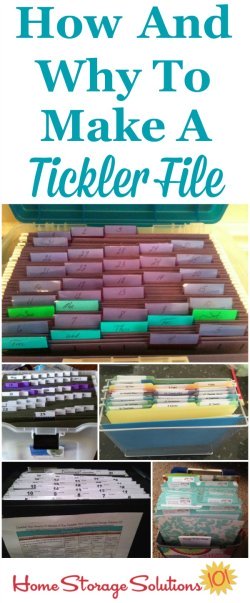How and why to create a tickler file to organize paperwork, including lots of examples and variations submitted by readers who got their papers organized {on Home Storage Solutions 101}