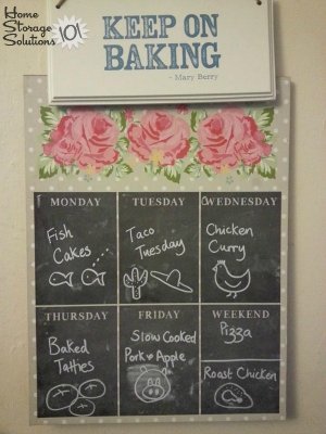 Chalkboard menu board with week's meal plan {featured on Home Storage Solutions 101}