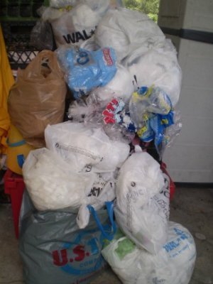plastic bags ready to be recycled