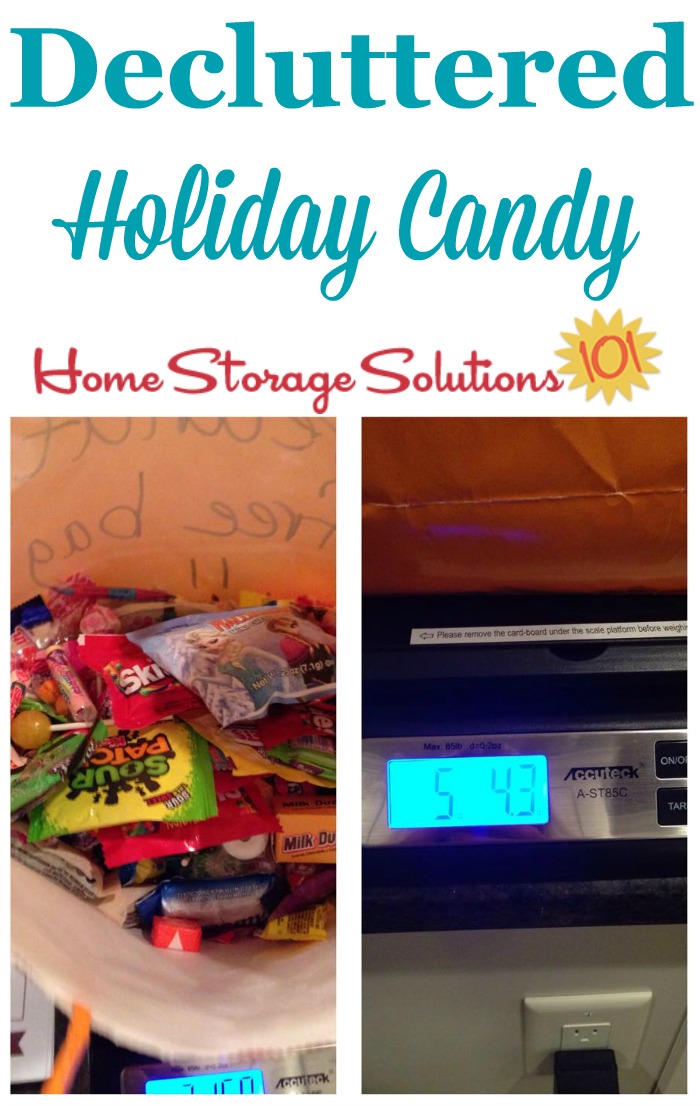 Decluttered holiday candy, from Halloween, Thanksgiving and Christmas, that was donated to a local police department {featured on Home Storage Solutions 101}