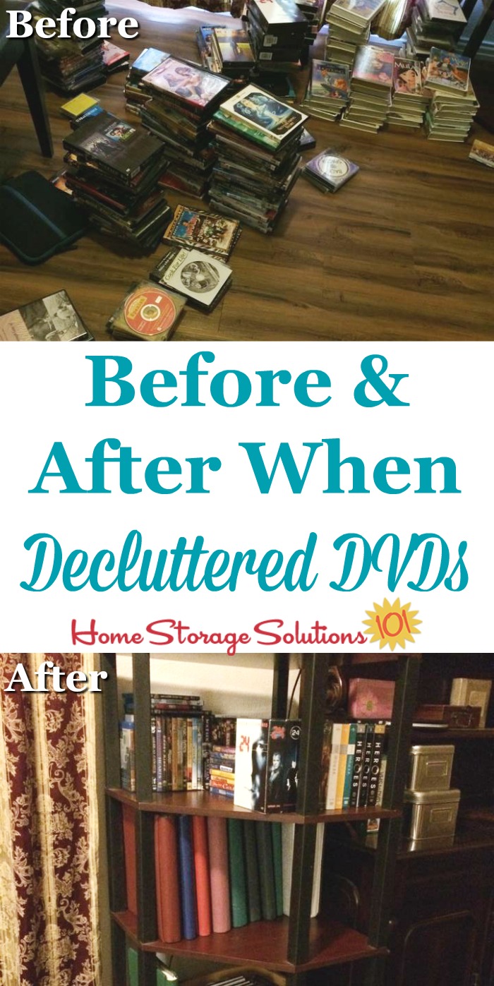 Before and after photos from a reader, Dora, who did the #Declutter365 mission to #declutter DVDs and other movies {on Home Storage Solutions 101} #decluttering