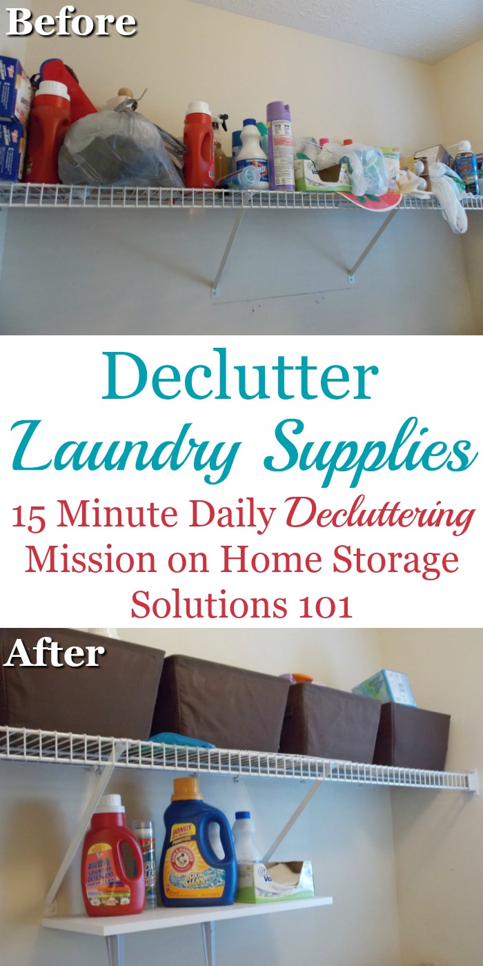 How to #declutter laundry supplies, including prime types of supplies to get rid of from your home, and tips for disposing of unwanted products {one of the #Declutter365 missions on Home Storage Solutions 101} #LaundryTips