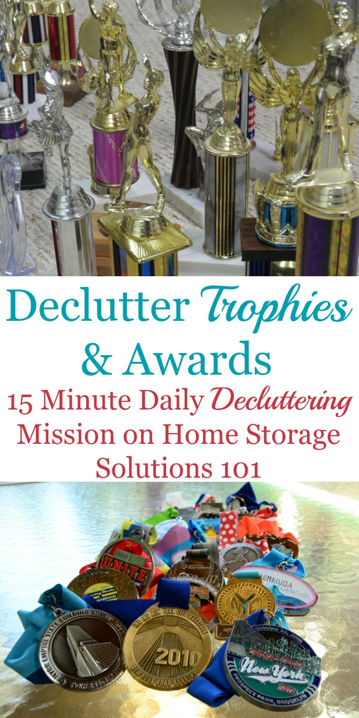How to declutter old trophies, medals and other awards from your home, including how to get rid of these sentimental items through donation and recycling {one of the #Declutter365 missions on Home Storage Solutions 101}