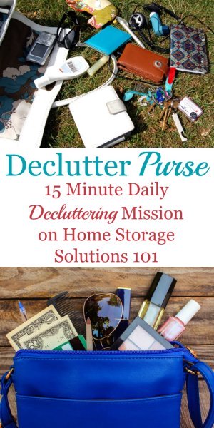 How to #declutter your purse, make it a habit, and a checklist of purse essentials you should keep in your handbag {one of the #Declutter365 Missions on Home Storage Solutions 101} #ClutterControl