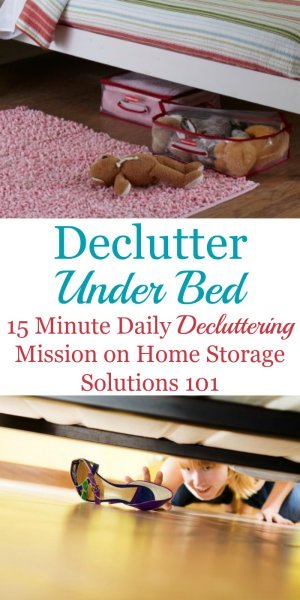 How to declutter under the bed, including tips for removing clutter, what should or could be stored under your bed, cleaning out the dust bunnies from this space, and before and after photos to help inspire you to tackle this task for yourself {on Home Storage Solutions 101}