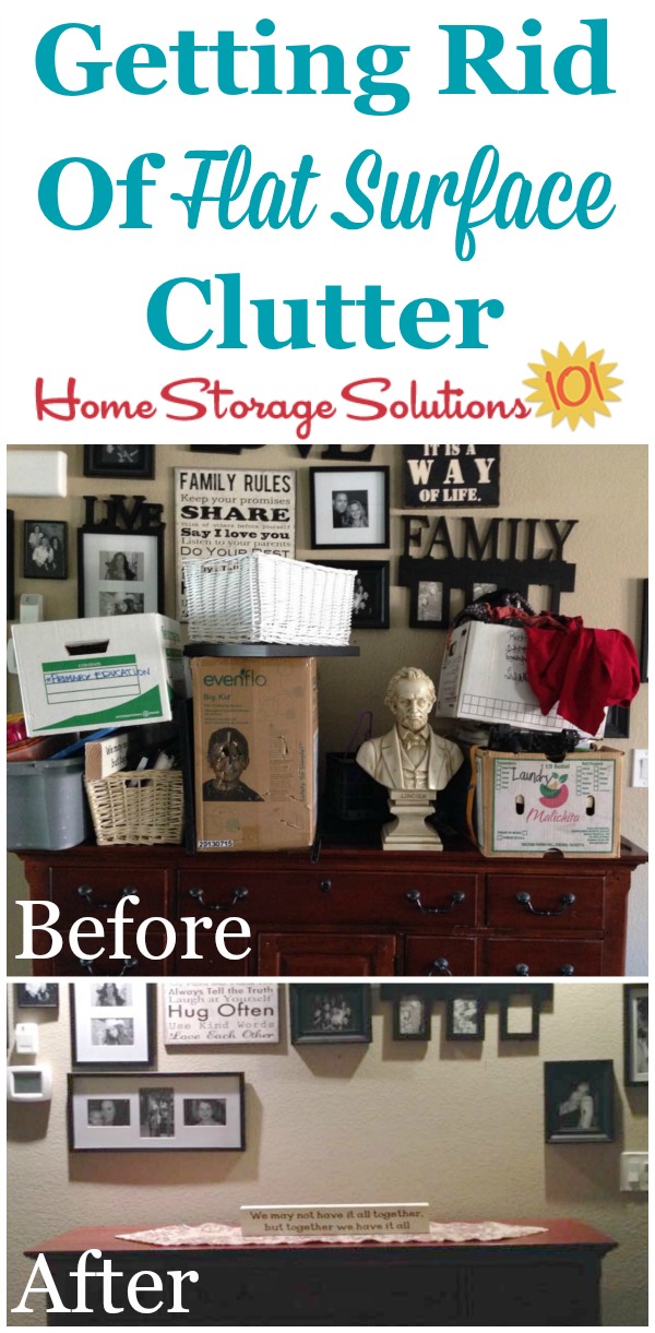 Before and after photos from Michelle, who decluttered a problem flat surface {featured on Home Storage Solutions 101}