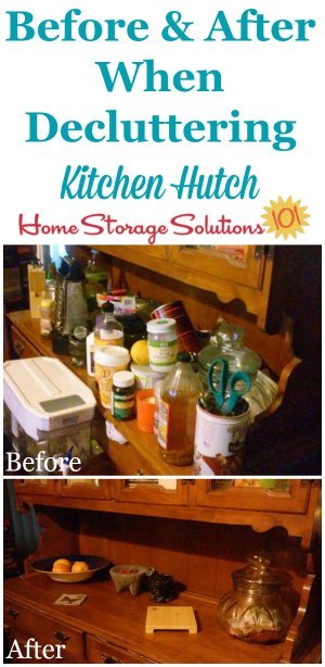 Before and after photos from Teresa who decluttered her problem flat surface, her kitchen hutch {featured on Home Storage Solutions 101}
