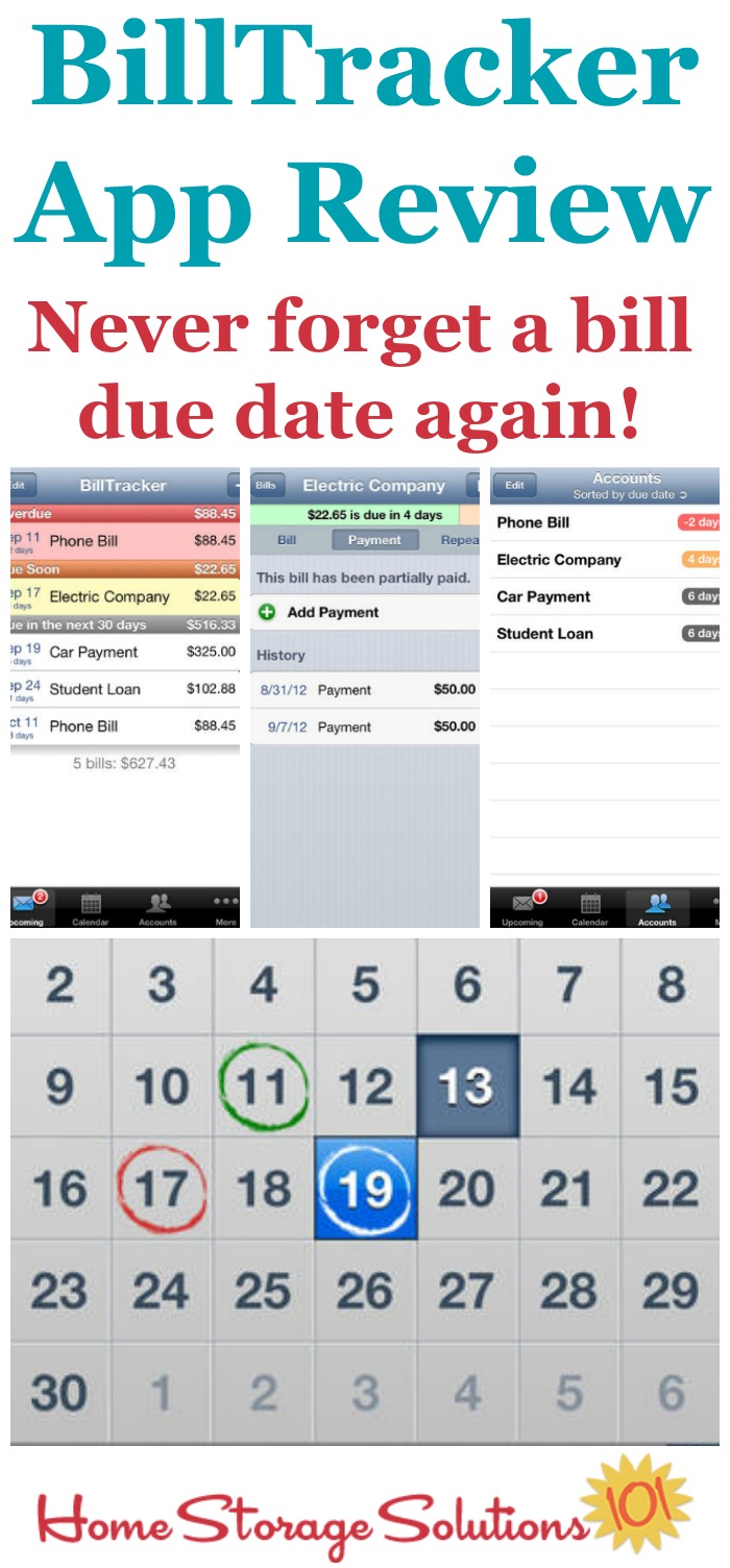 Review of the Billtracker app for iPhone which allows you to track your bills due dates so you can always know what bills to pay next and their due dates, to help you with your finances {on Home Storage Solutions 101} #BillApp #FinancialApp #AppReview