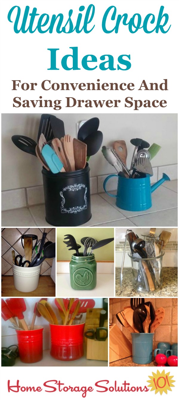 Utensil crock ideas for your kitchen, for your cooking convenience and to save drawer space {on Home Storage Solutions 101}
