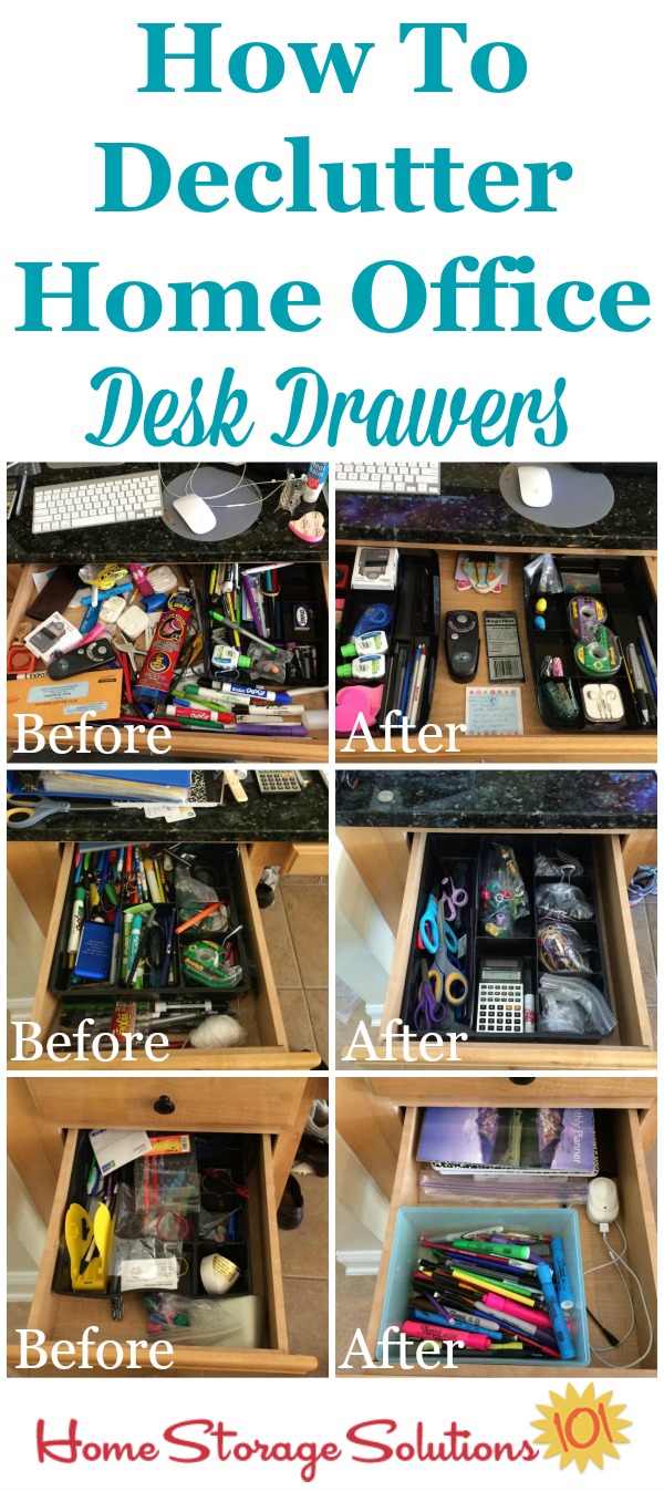 How to declutter desk drawers, including lots of before and after photos from readers who've done this #Declutter365 mission {on Home Storage Solutions 101}