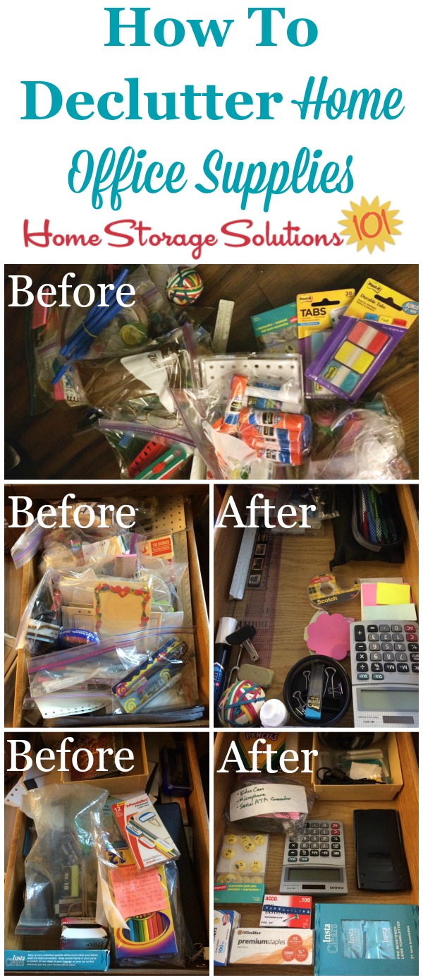 How to declutter home office supplies, with instructions and before and after photos from readers who've already taken on this #Declutter365 mission {on Home Storage Solutions 101}