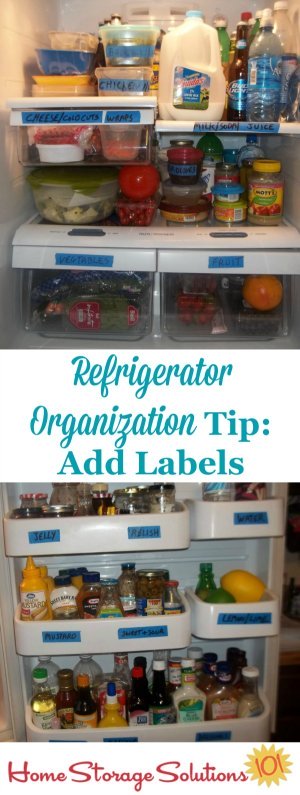 Add labels to your refrigerator shelves and door to help everyone know where to place items within your fridge to keep up the organizational method you've chosen {featured on Home Storage Solutions 101}