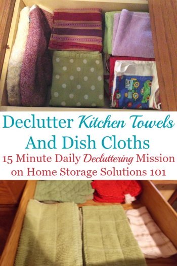 How to declutter kitchen towels and dish cloths {a #Declutter365 mission on Home Storage Solutions 101} #DeclutterKitchen #KitchenClutter