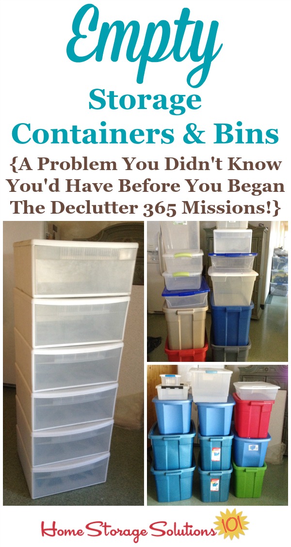 One side effect of decluttering a lot as part of the #Declutter365 daily missions is that you'll end up with lots of empty storage containers and bins, that you'll then have to declutter. Hey, that's the kind of decluttering I like having to do! {featured on Home Storage Solutions 101}