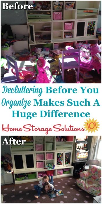 How decluttering your playroom before you begin to organize it makes such a huge difference in the results you get {on Home Storage Solutions 101} #DeclutterPlayroom #Decluttering #OrganizingTips