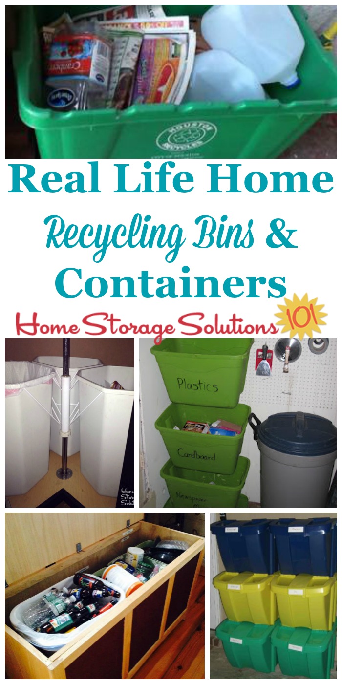 Real life examples of home recycling bins and containers, to see how readers collect their recyclables in their homes {on Home Storage Solutions 101} #OrganizedHome #OrganizingTips #Recycling