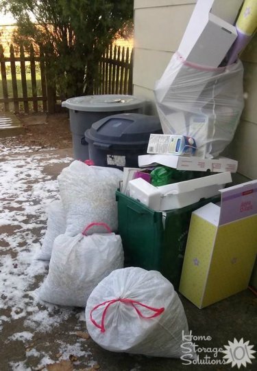 Lots of stuff that's been decluttered, including quite a few bags of shredded paper! {featured on Home Storage Solutions 101}