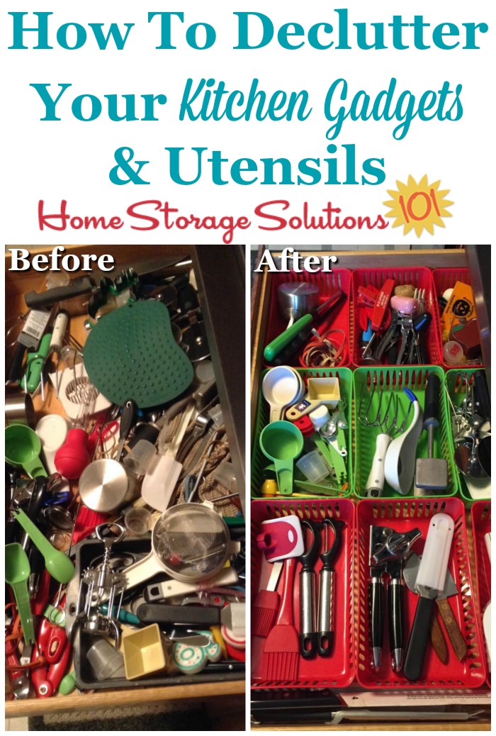 How to #declutter your kitchen gadgets and utensils {on Home Storage Solutions 101} #Declutter365 #KitchenOrganization
