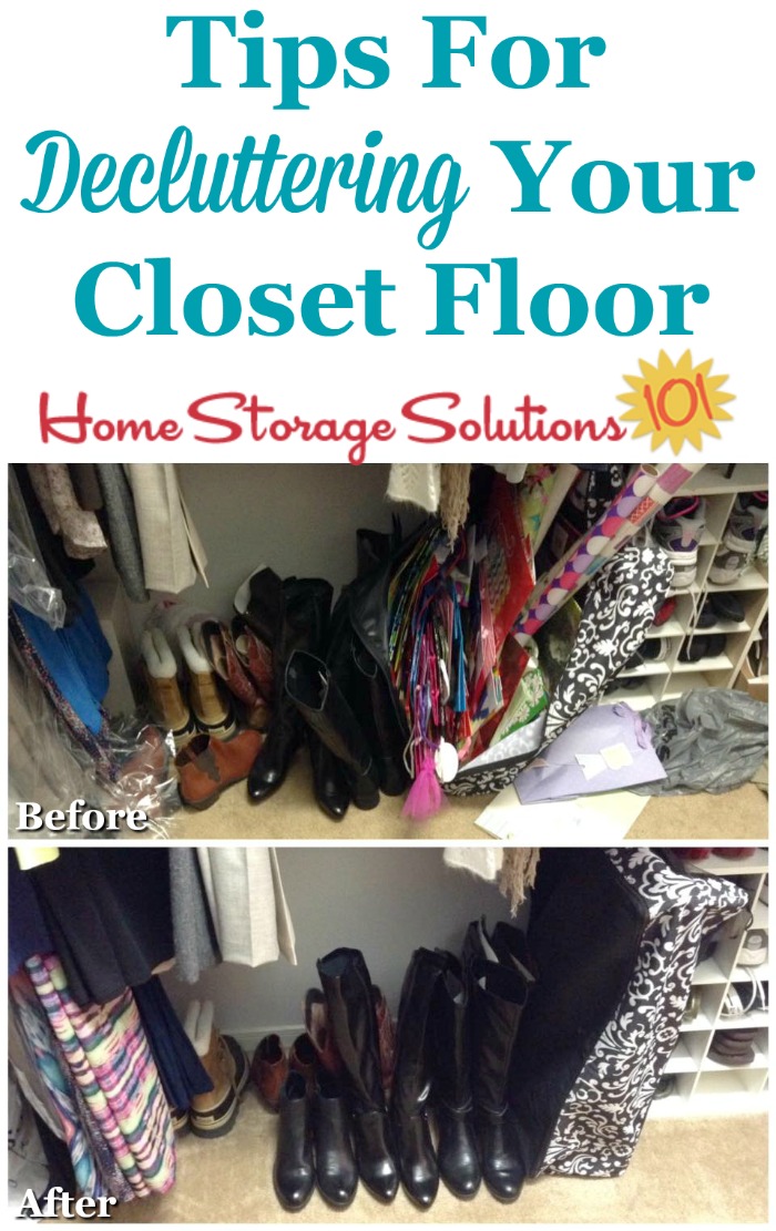 Tips for decluttering your closet floor to remove clutter and clear out the space, as well as before and after photos from readers who've done the Declutter 365 mission {on Home Storage Solutions 101}