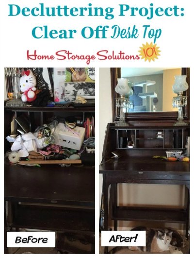 Results of a decluttering project to clear off desk top {featured on Home Storage Solutions 101}