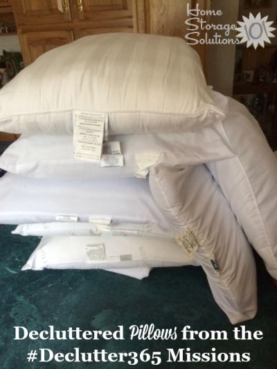 Stack of pillows to be decluttered as part of the #Declutter365 missions on Home Storage Solutions 101