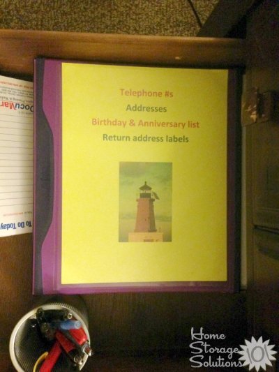 Samantha's Contact Binder which holds in case of emergency information, contacts, birthday and anniversary list and more to keep all her contact information handy and readily available when needed {featured on Home Storage Solutions 101}