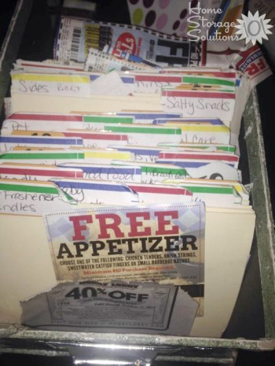 Organizing coupons using file box and manila file folders {featured on Home Storage Solutions 101}
