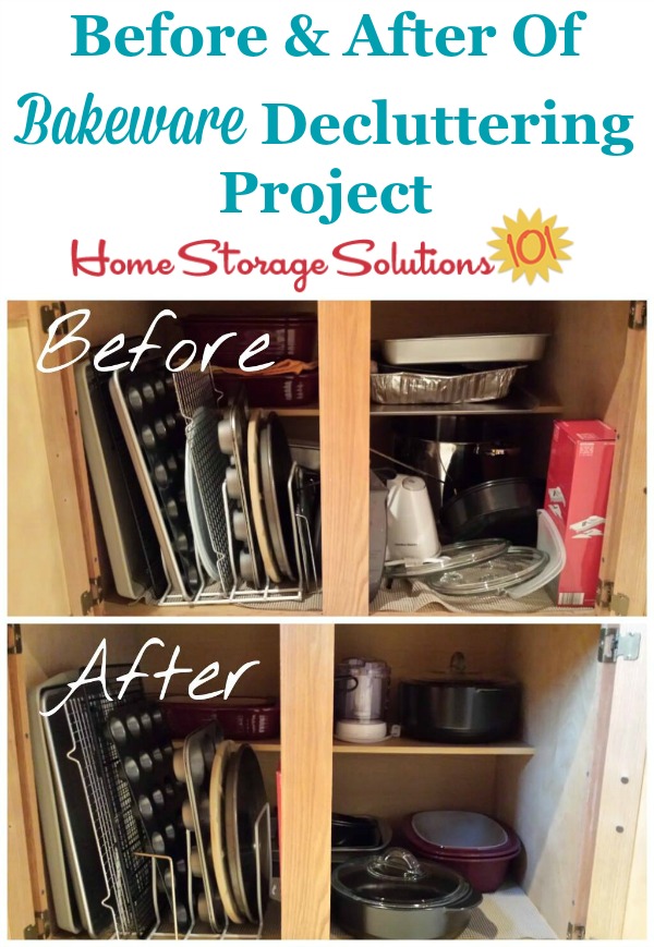 Before and after of bakeware decluttering project on Home Storage Solutions 101, as part of the #Declutter365 missions