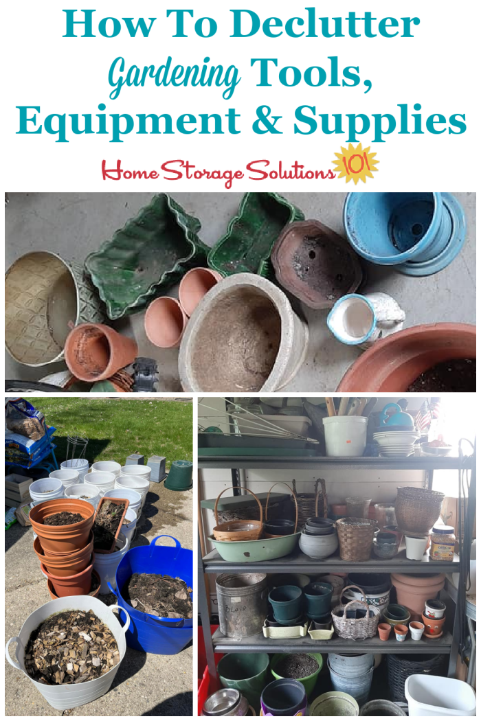How to declutter gardening tools, equipment and supplies, such as potting shelves {on Home Storage Solutions 101}