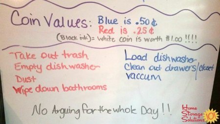 Use a chore board to get kids to not only do chores but also have rewards for good behavior {featured on Home Storage Solutions 101}