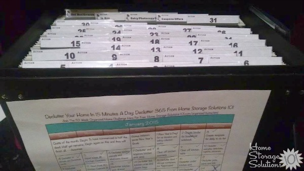 Tickler file plus #Declutter365 calendar equals organized paper in your home!
