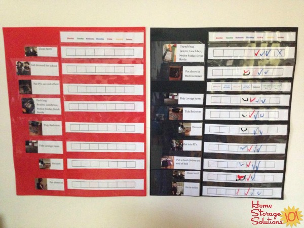 Poster board chore charts for twins {featured on Home Storage Solutions 101}