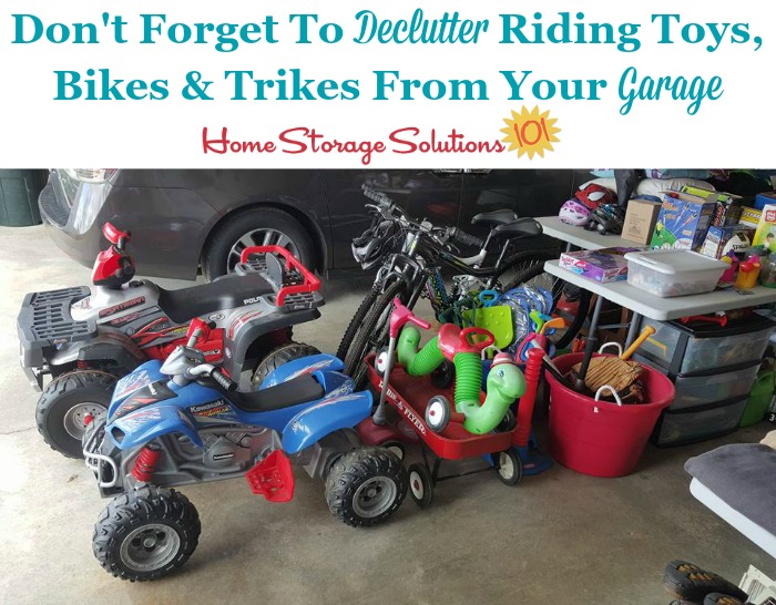 Don't forget when decluttering bicycles and tricycles from your garage to also include other riding toys as well {a #Declutter365 mission on Home Storage Solutions 101}