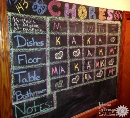 Add a chore board to a chalkboard with chalkboard paint to keep up with your kids' chores {featured on Home Storage Solutions 101}