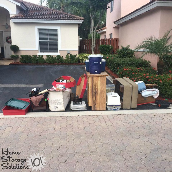 Large pile of bulk trash pickup of clutter removed from Beth's garage {featured on Home Storage Solutions 101}